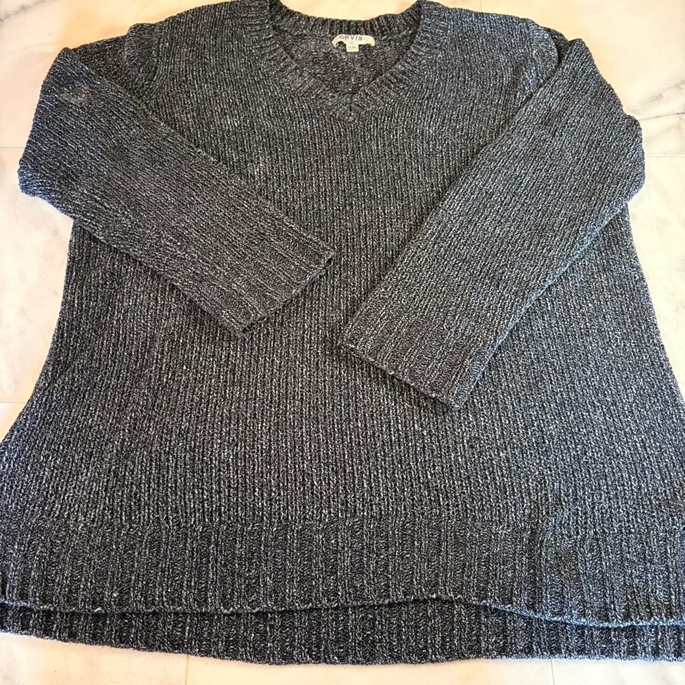 Orvis Blue Marled V-Neck Sweater